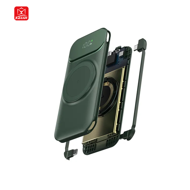 MagCharge Pro 10000 built-in USB-C and Lightning cables — exploded view showing internal cable mechanism